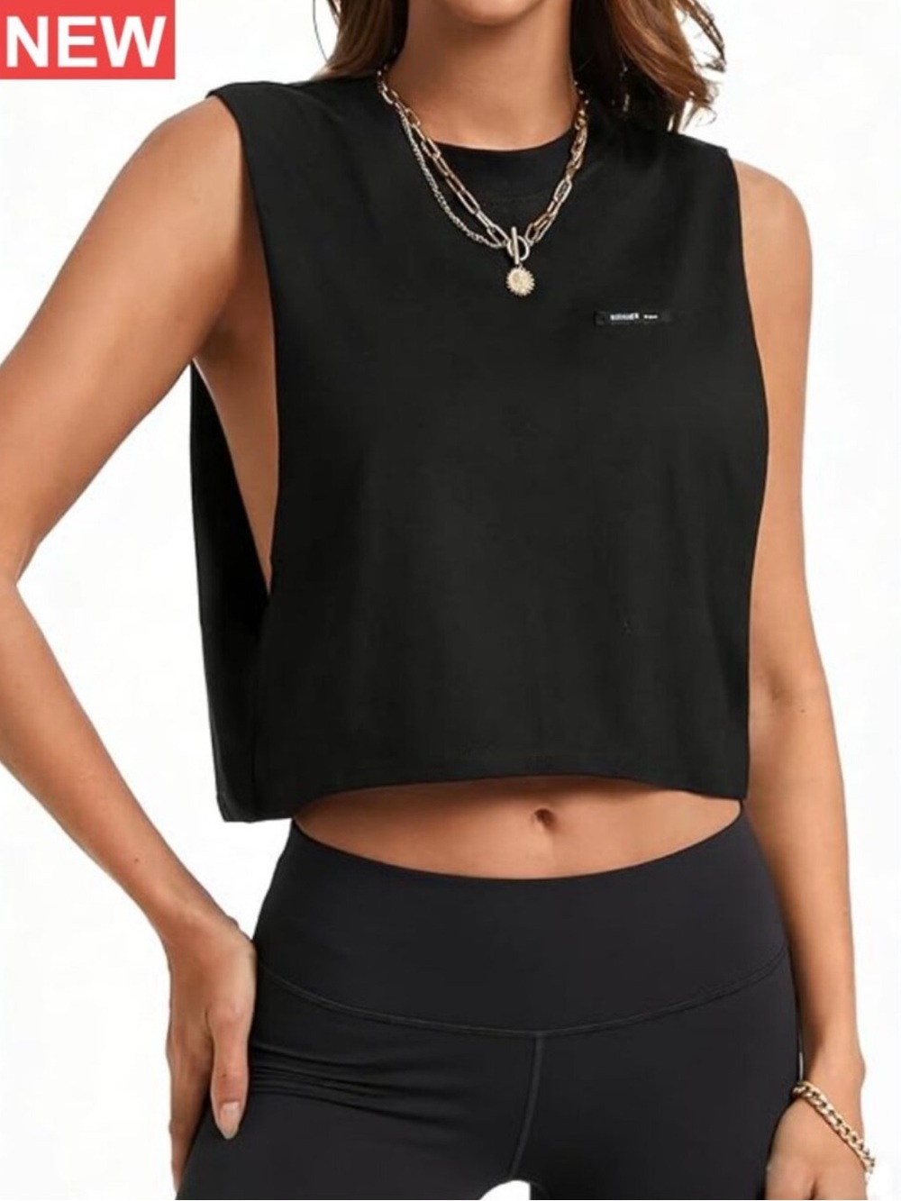Cropped Tank Top Open Side Sleeveless Crewneck Workout Activewear